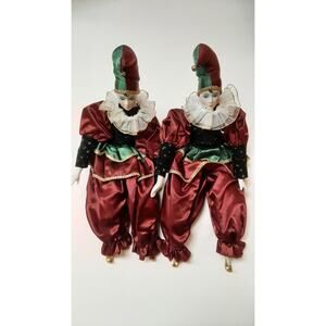 Vintage Porcelain Dolls Set Of 2 Clown Dolls